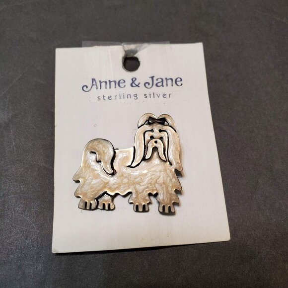 Vintage Sterling Silver Dog Brooch, Signed AJH Anne & Jane, Enamel Terrier Pin - Picture 1 of 4
